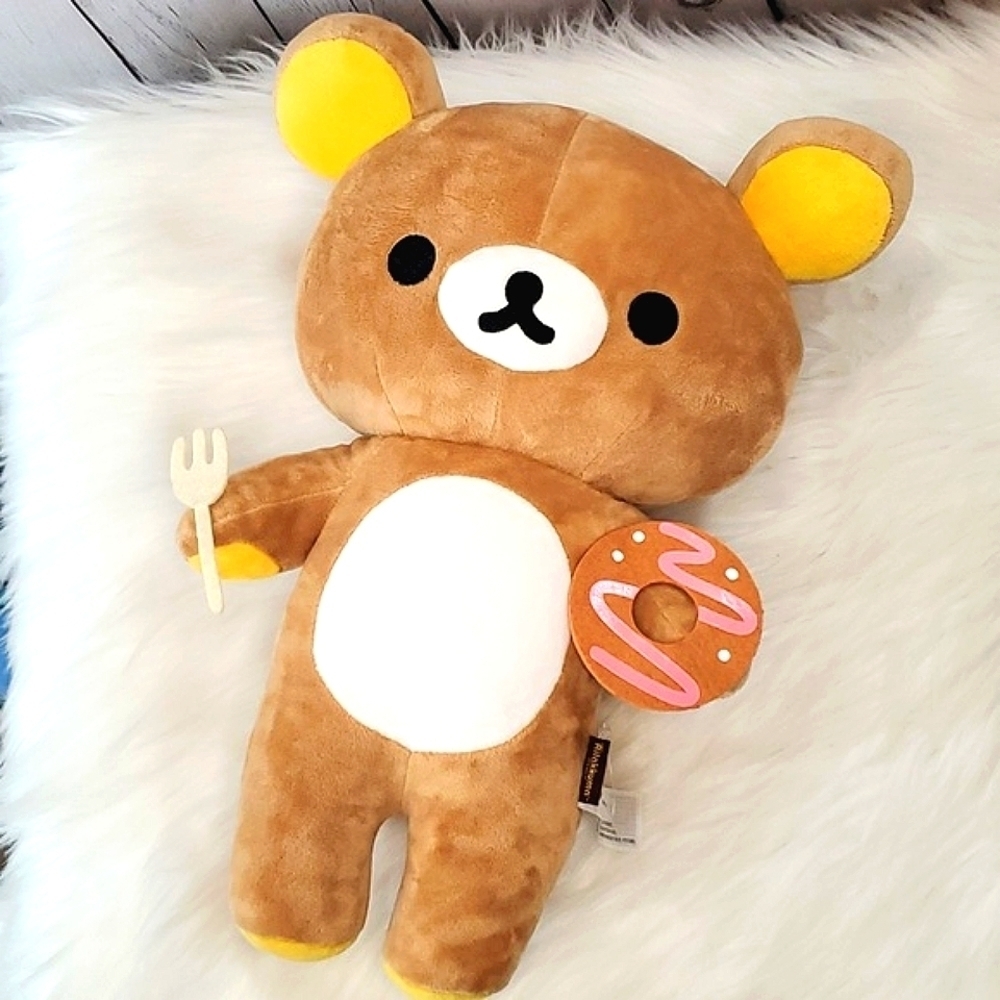 Rilakkuma Bear with Donut & Fork 15" Plush by San-X RARE Harajuku Japanese Anime - Picture 11 of 14